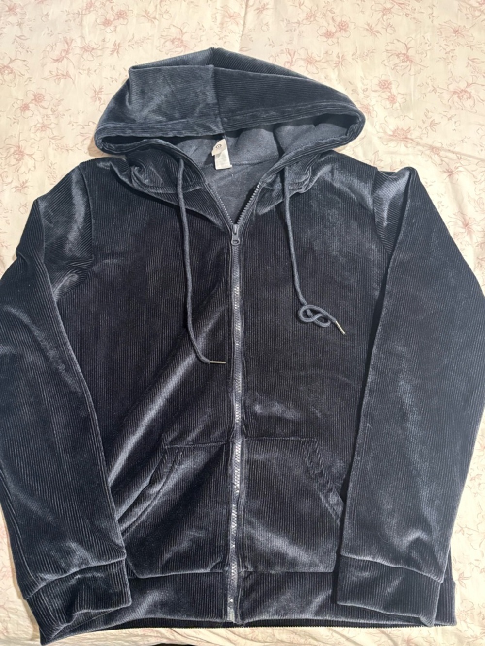 Dark navy blue velvet Zip-Up Hoodie and pants